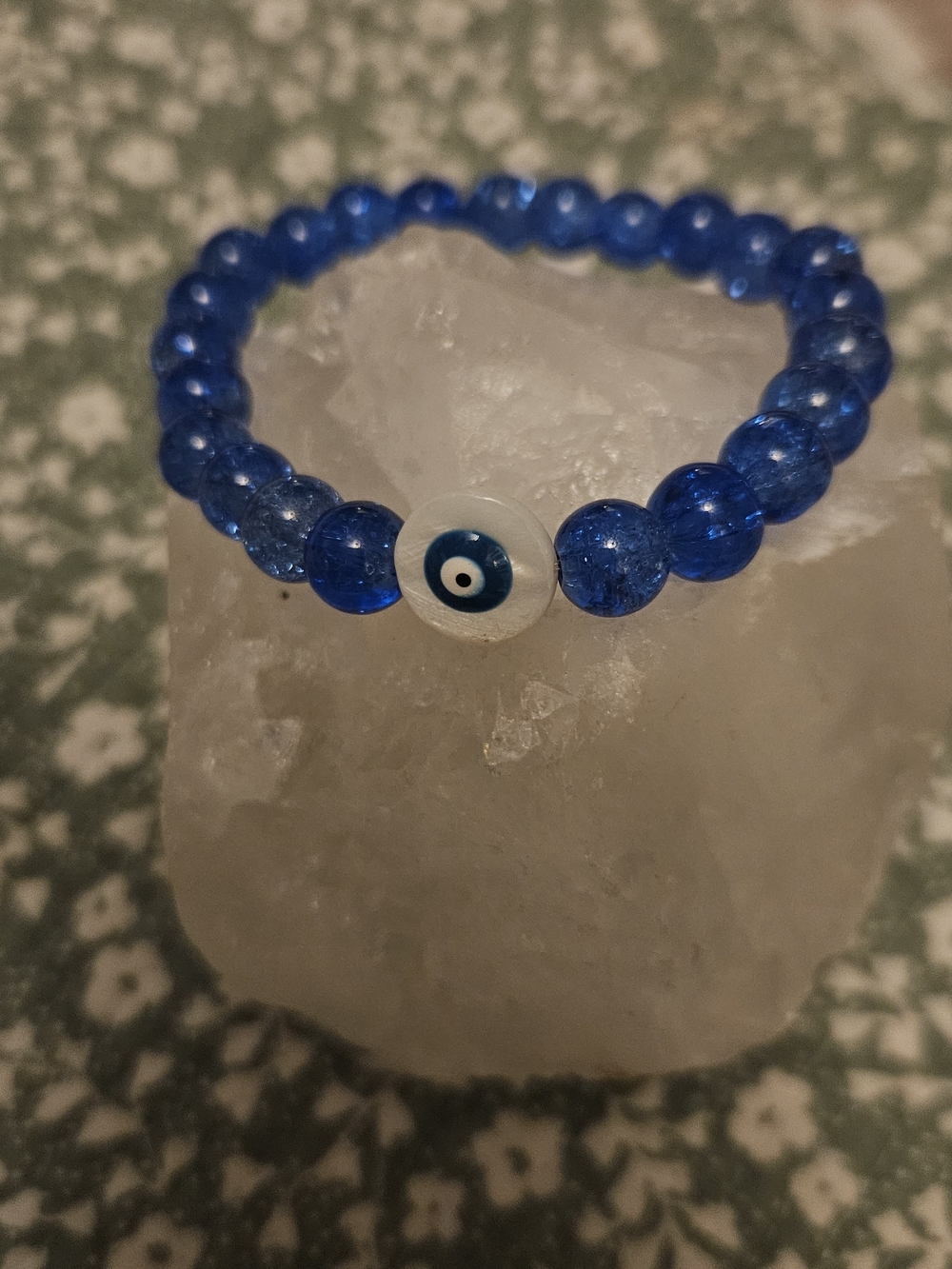 Blue Glass Bead Bracelet with Evil Eye Accent